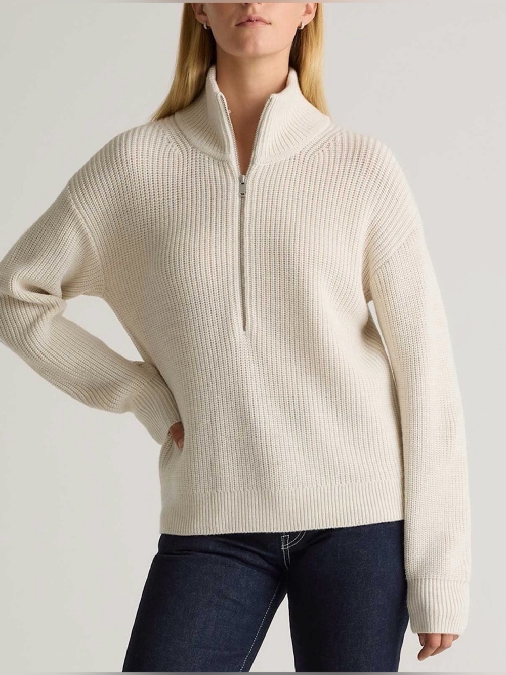 Quince NWT 100% Merino Wool Half Zip Sweater Cream Ivory Size Small